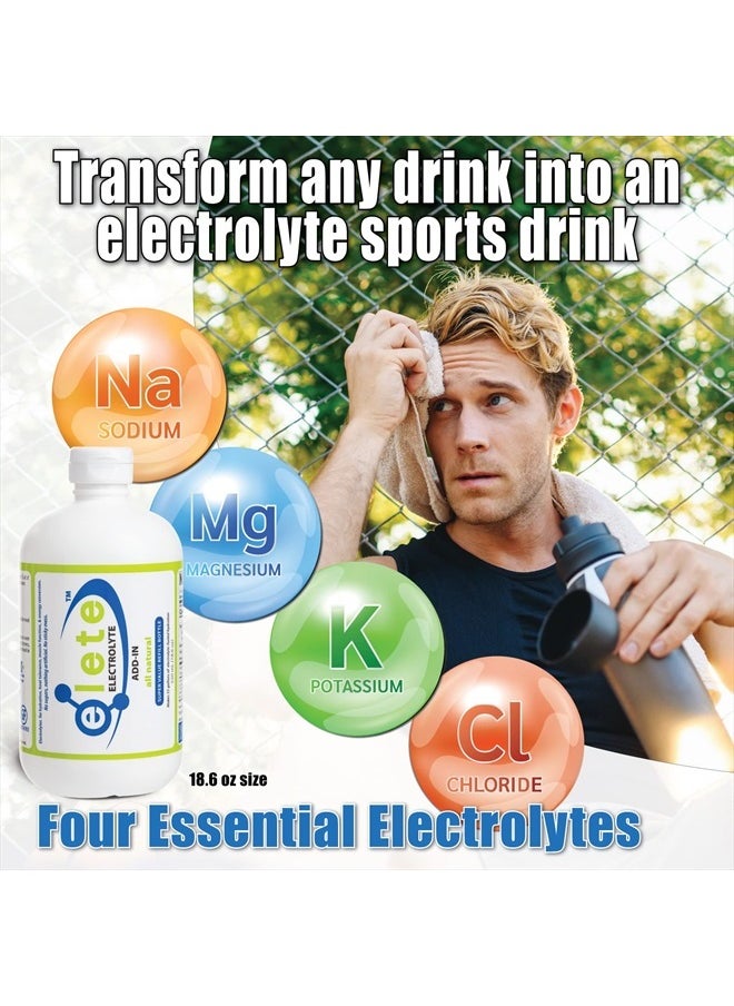 elete Electrolyte Add-in Hydration Drops | Sodium, Magnesium, Potassium & Trace Minerals | Unflavored, All Natural | Leg and Muscle Cramp Relief | Transform Any Drink into a Sports Drink, 18.6oz