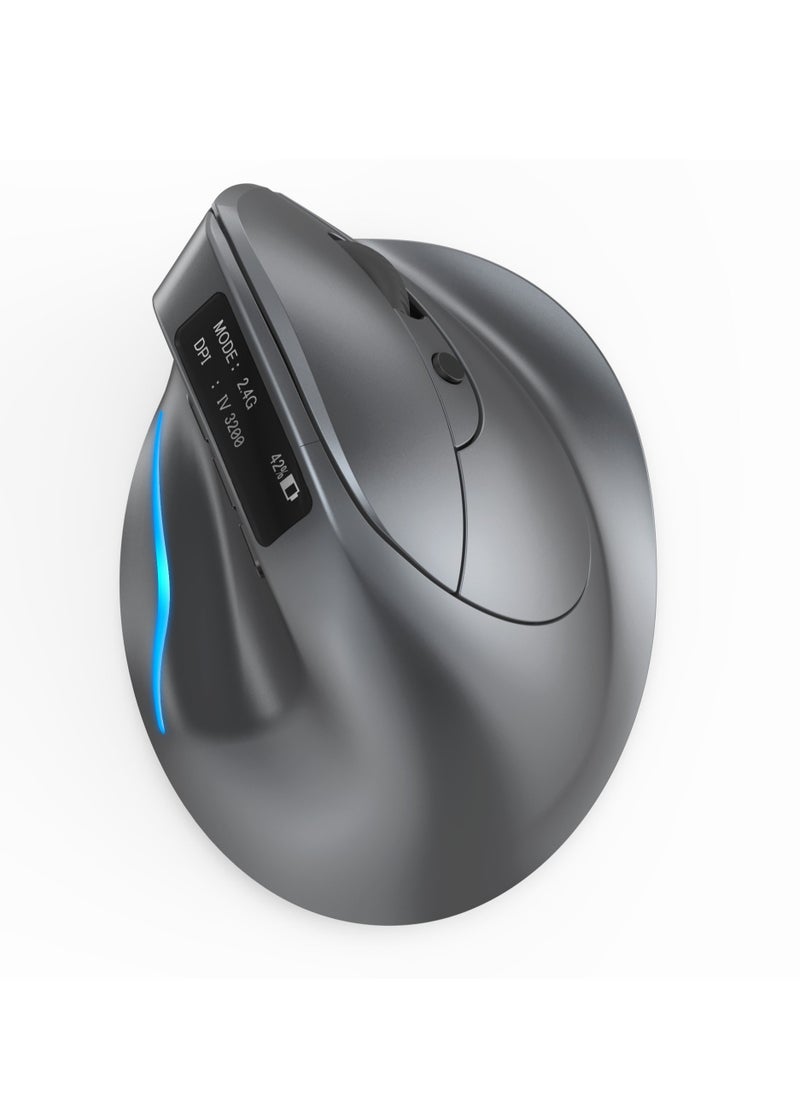 F26C Bluetooth Vertical Mouse, Wireless Ergonomic Mice, with OLED Screen RGB USB Optical, Rechargeable Mouse, for PC Laptop Gaming