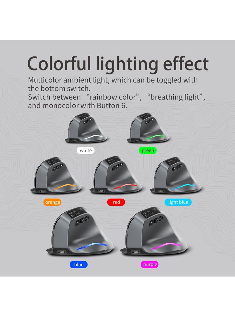 F26C Bluetooth Vertical Mouse, Wireless Ergonomic Mice, with OLED Screen RGB USB Optical, Rechargeable Mouse, for PC Laptop Gaming