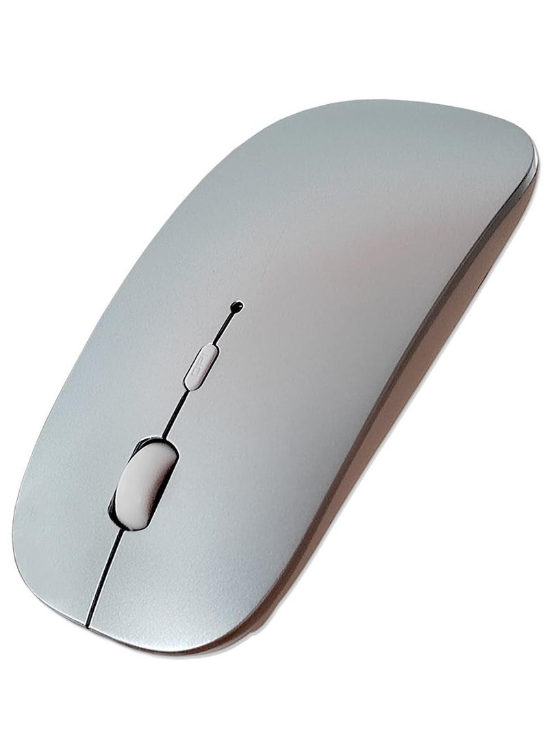 Bluetooth Mouse, Rechargable Quiet Slim Wireless Mice Suitable for Mac/Laptop/iPad/iPhone/Android/PC, without Extra USB Receiver, with OS/Windows/Linux/Tablet/MacBook Pro/MacBook Air, Silver