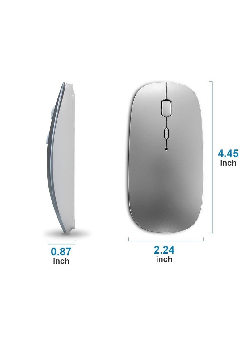 Bluetooth Mouse, Rechargable Quiet Slim Wireless Mice Suitable for Mac/Laptop/iPad/iPhone/Android/PC, without Extra USB Receiver, with OS/Windows/Linux/Tablet/MacBook Pro/MacBook Air, Silver