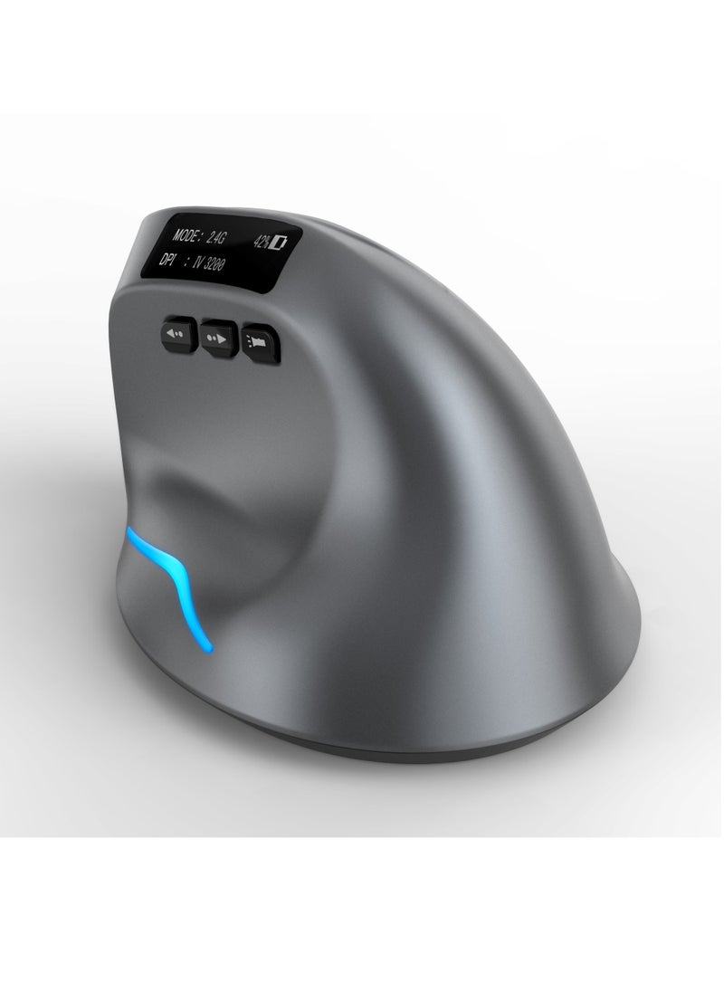 F26C Bluetooth Vertical Mouse, Wireless Ergonomic Mice, with OLED Screen RGB USB Optical, Rechargeable Mouse, for PC Laptop Gaming