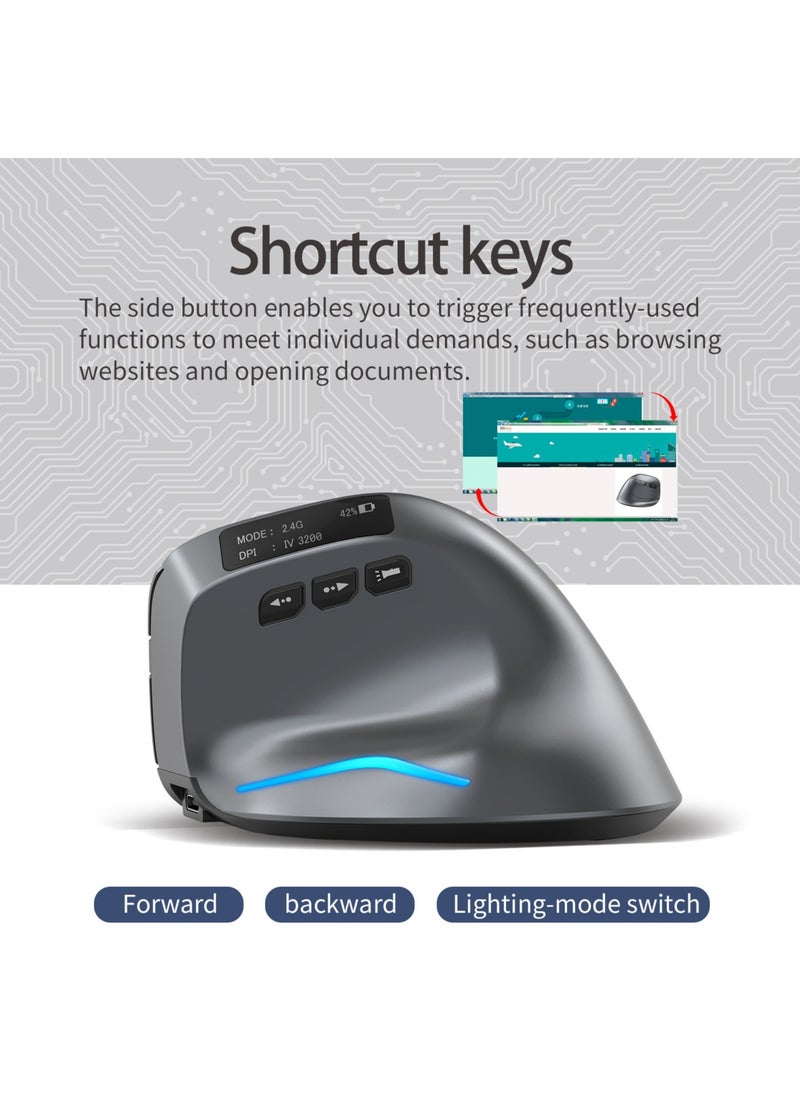 F26C Bluetooth Vertical Mouse, Wireless Ergonomic Mice, with OLED Screen RGB USB Optical, Rechargeable Mouse, for PC Laptop Gaming