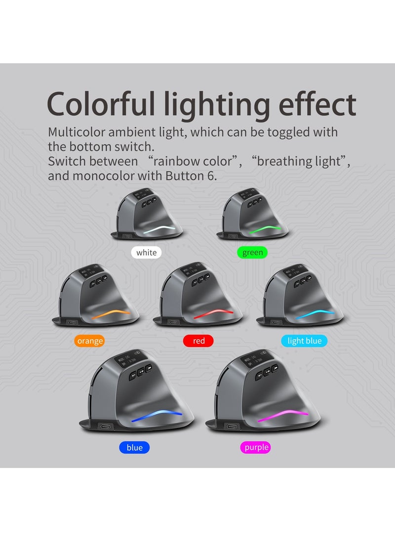 F26C Bluetooth Vertical Mouse, Wireless Ergonomic Mice, with OLED Screen RGB USB Optical, Rechargeable Mouse, for PC Laptop Gaming
