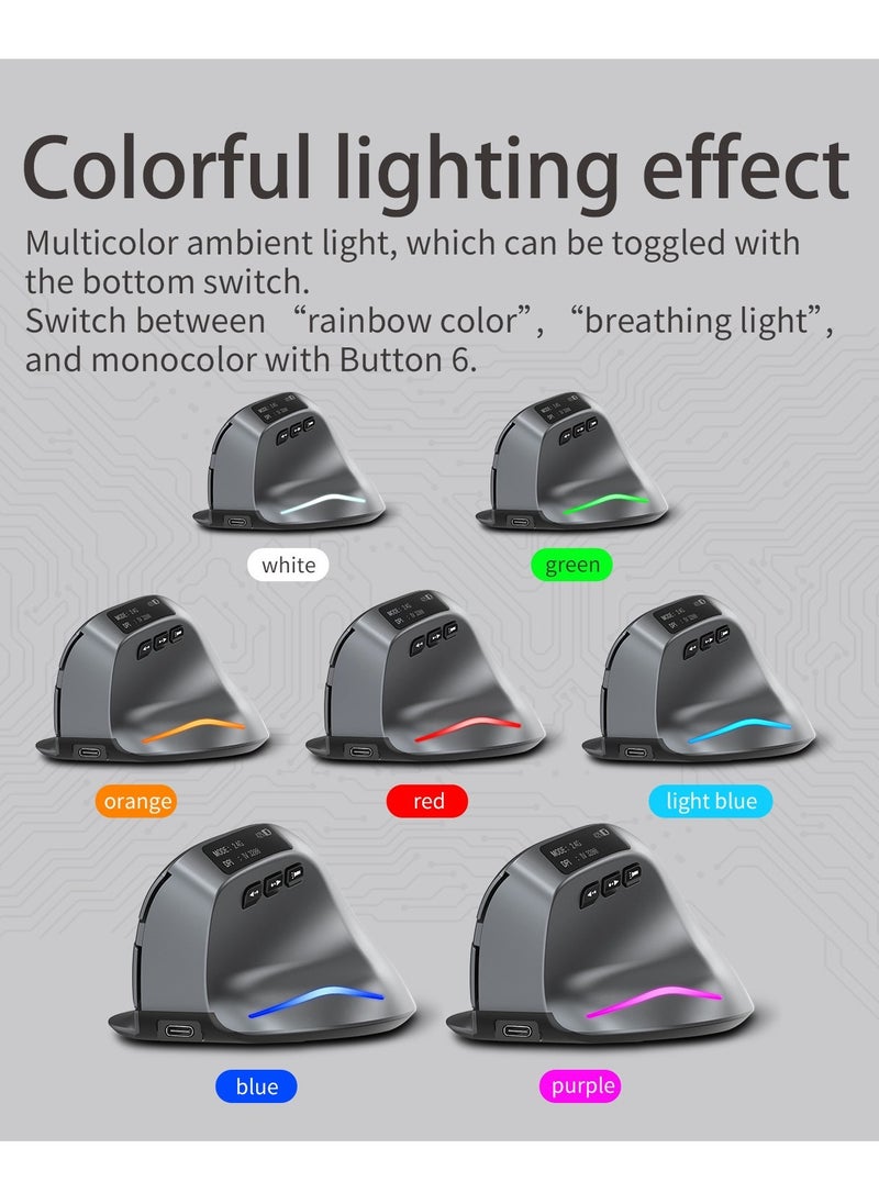F26C Bluetooth Vertical Mouse, Wireless Ergonomic Mice, with OLED Screen RGB USB Optical, Rechargeable Mouse, for PC Laptop Gaming