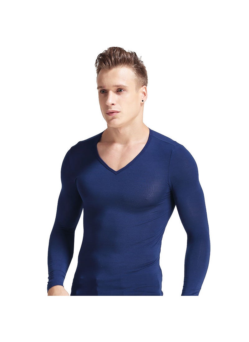 Mens Slim Fit Thermal Long Sleeve UnderwearSapphire Blue ((V-neck)) Sapphire Blue ((V-neck))