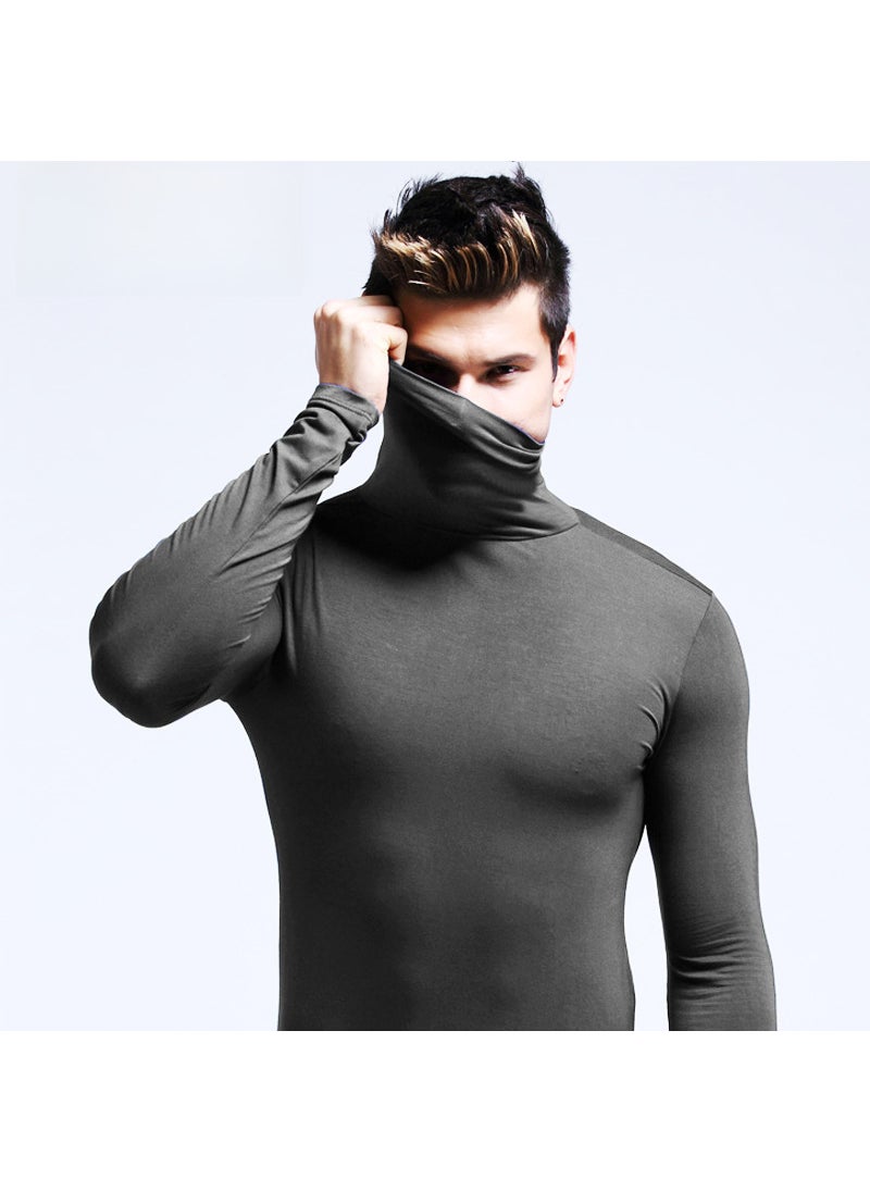 Mens Thermal High Collar Slim Long Sleeve TopGrey Grey