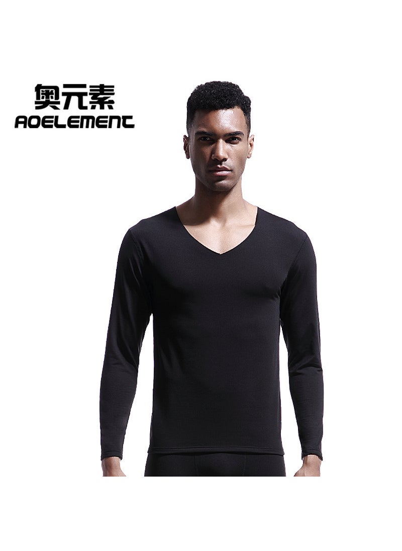 Mens V-Neck Thermal Cotton Slim Fit TopBlack Black