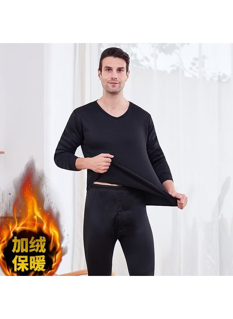 Mens Thermal Underwear V-Neck Fleece SetV-neck black (fleece-lined) V-neck black (fleece-lined)