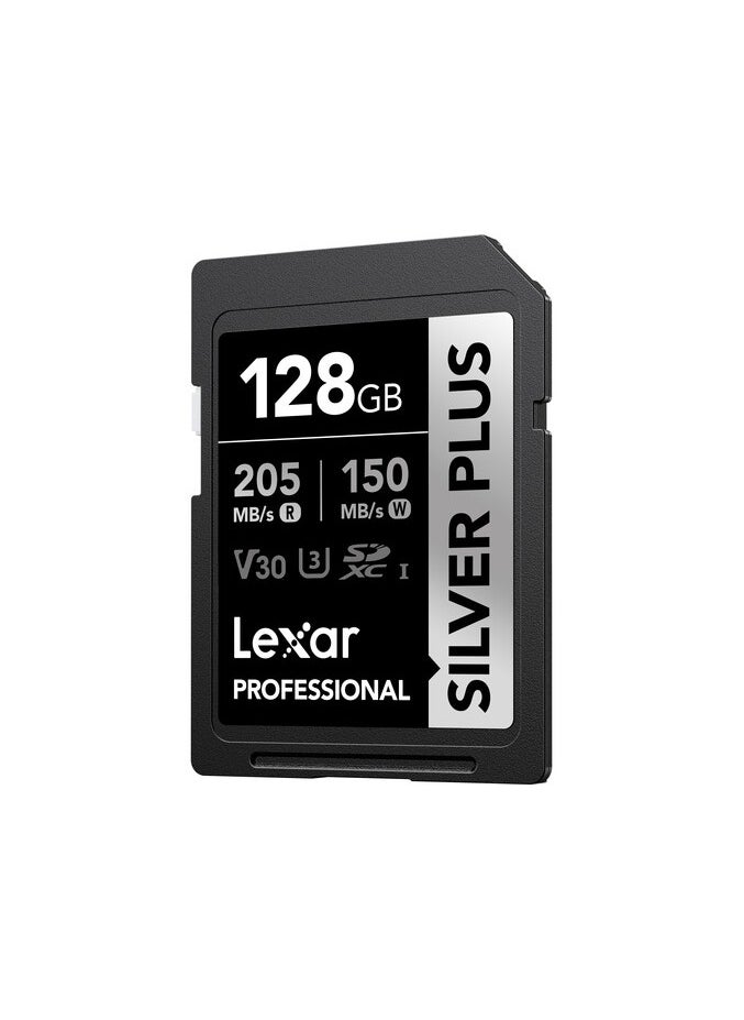 LEXAR PROFESSIONAL 128GB SILVER PLUS SDXC™ UHS-I CARDS, UP TO 205MB/S READ 150MB/S WRITE C10 V30 U3