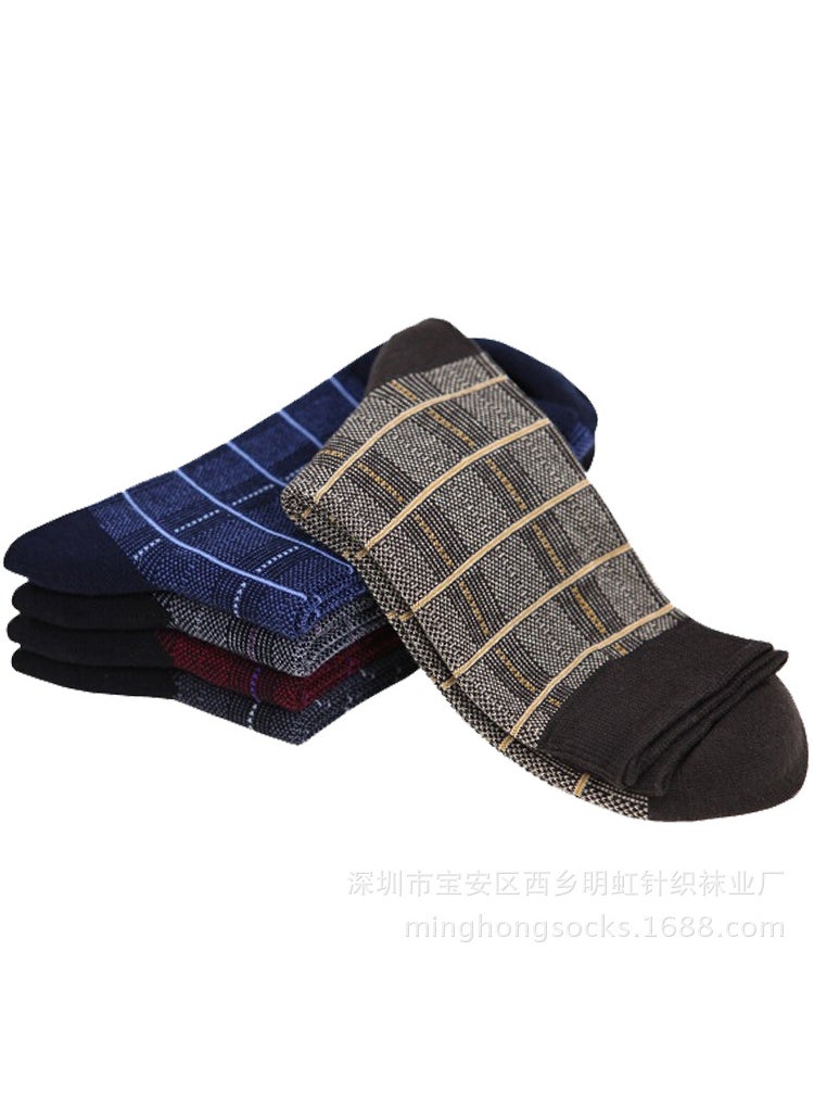 Business trip checkered combed cotton mens socks Business Mens cotton socks New Year gift business mens socks multi-color optionalBlack Black