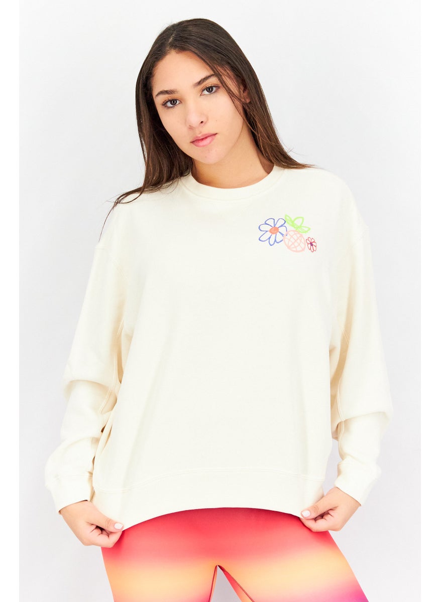 Women Sportswear Fit Printed Long Sleeve Sweatshirt, Light Beige