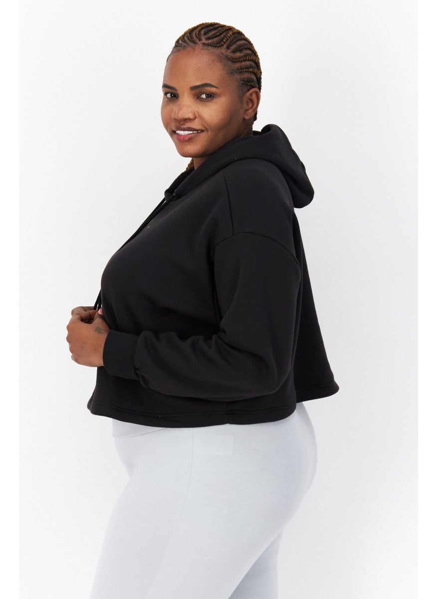 Women Plus Size Sportswear Fit Embroidered Hoodie, Black