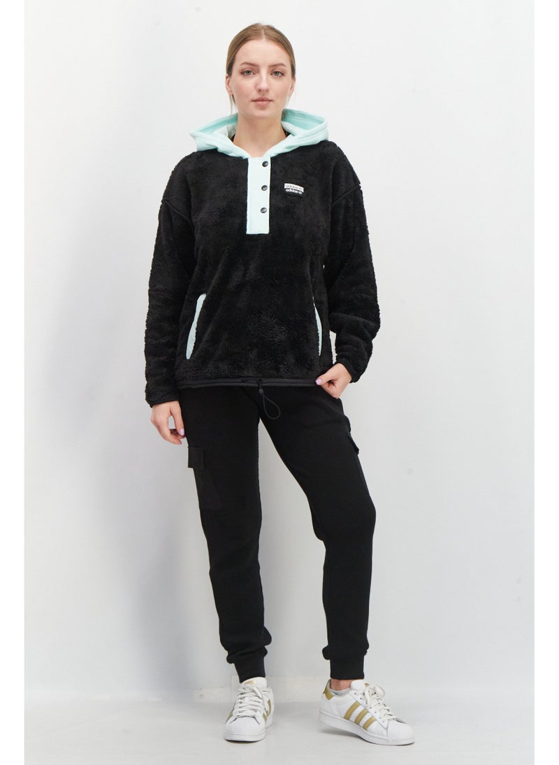 Women Sportswear Fit Long Sleeves Brand Logo Hoodie, Black