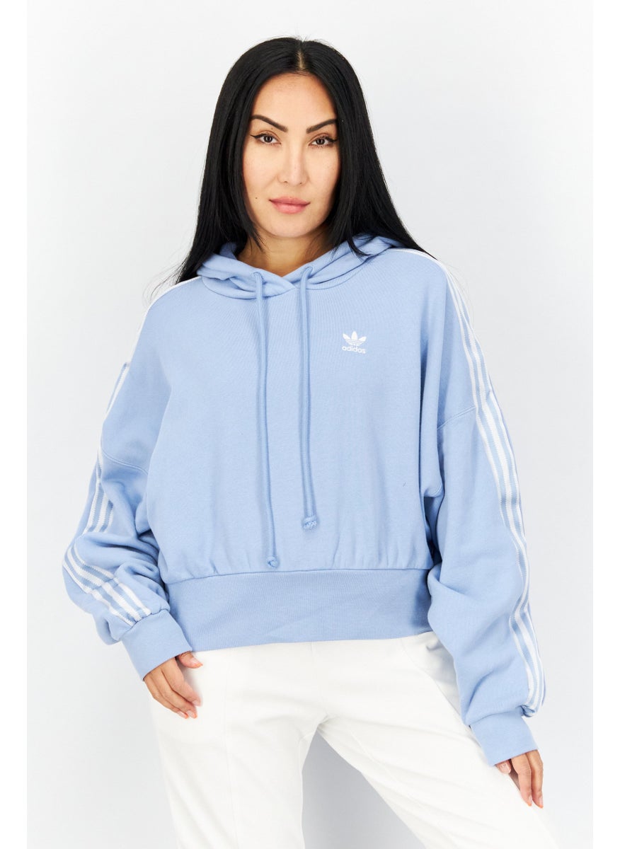 Women Sportswear Fit Brand Logo Outdoor Hoodies, Light Blue