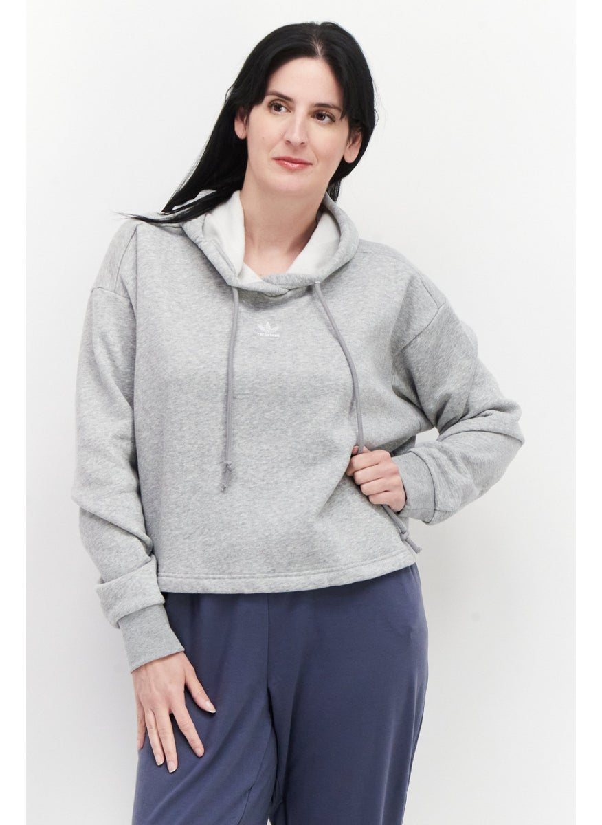 Women Plus Size Embroidered Logo Training Hoody, Grey