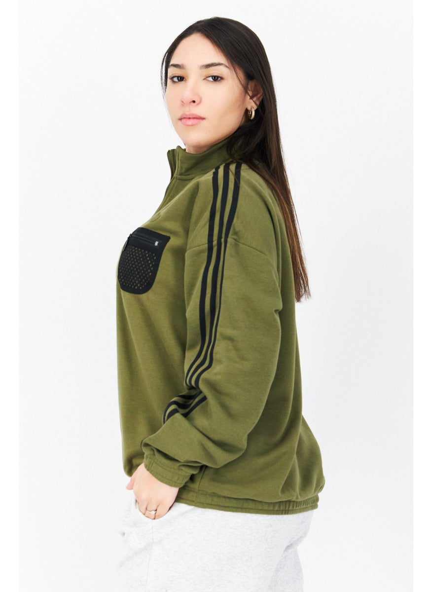 Women Sportswear Fit Long Sleeve Brand Logo Training Sweatshirt, Olive/Black