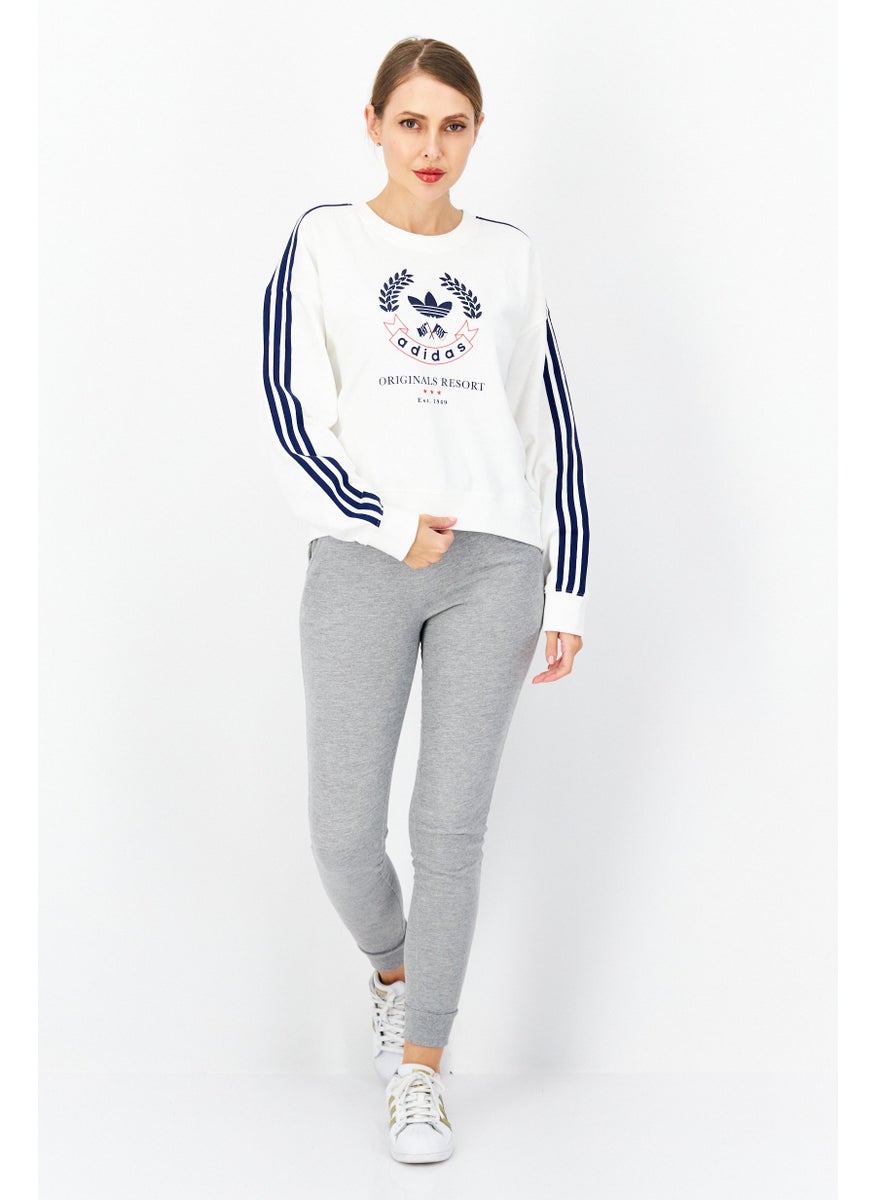 Women Sportswear Fit Brand Logo Training Sweatshirts, White/Navy