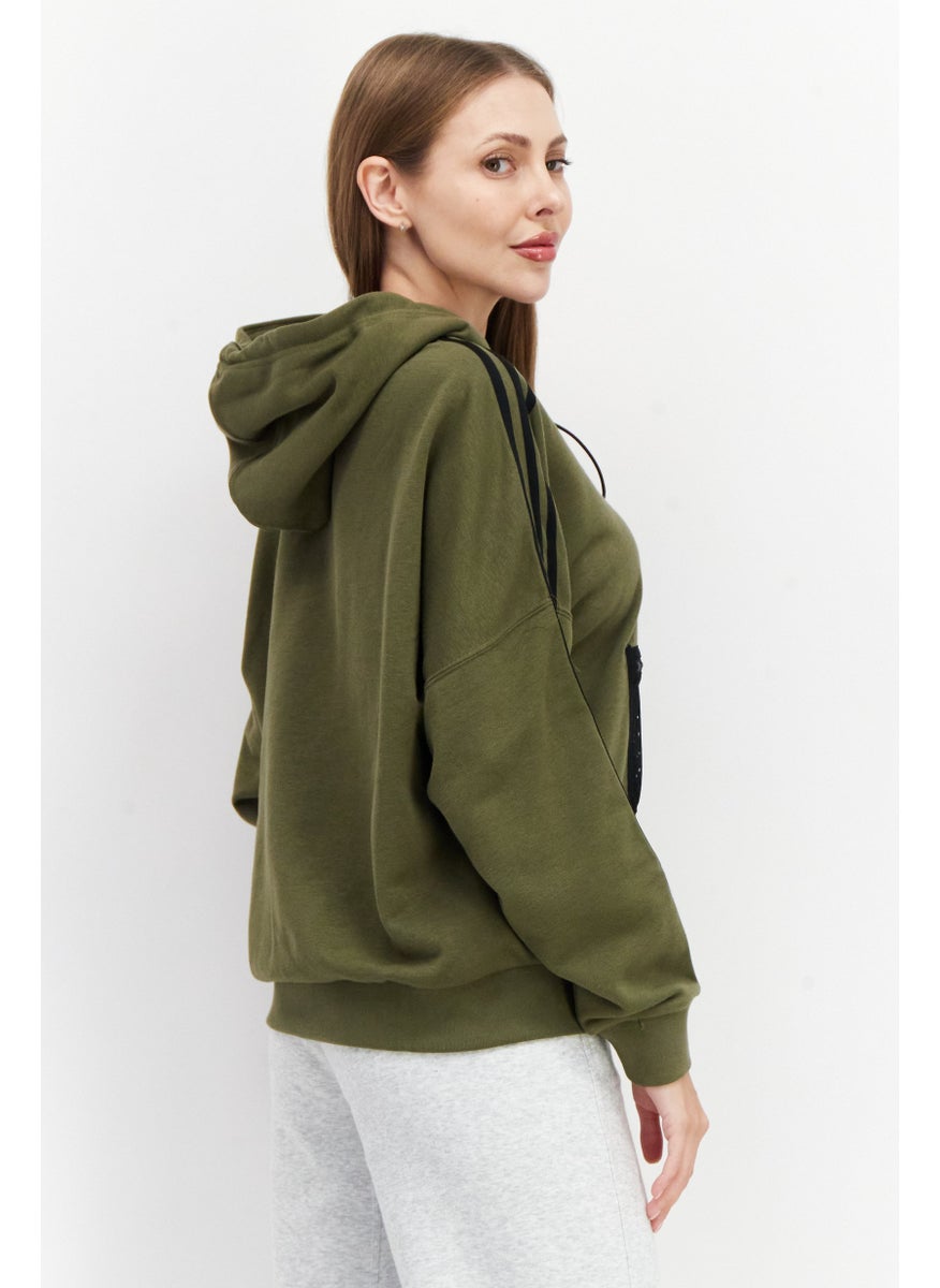 Women Sportswear Fit Long Sleeve Hooded Outdoor Sweatshirt, Olive