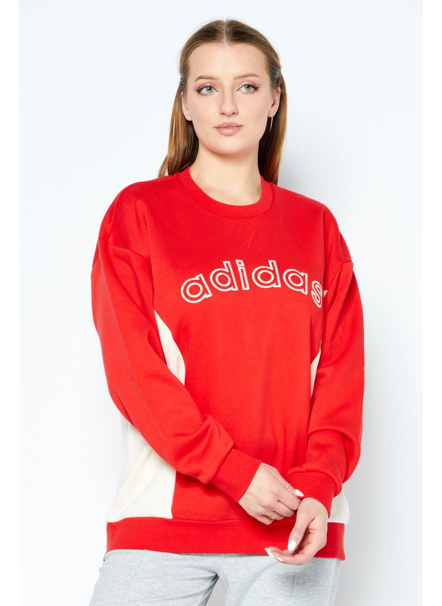 Women Sportswear Fit Embroidered Logo Outdoor Sweatshirts, Red Combo