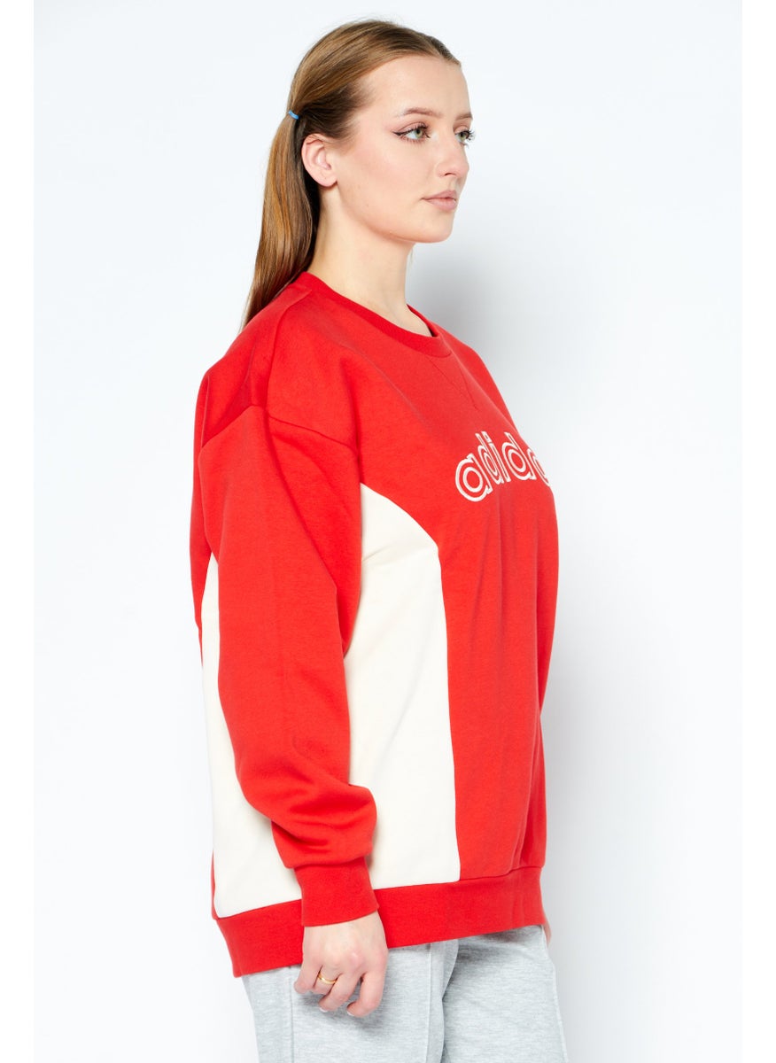 Women Sportswear Fit Embroidered Logo Outdoor Sweatshirts, Red Combo