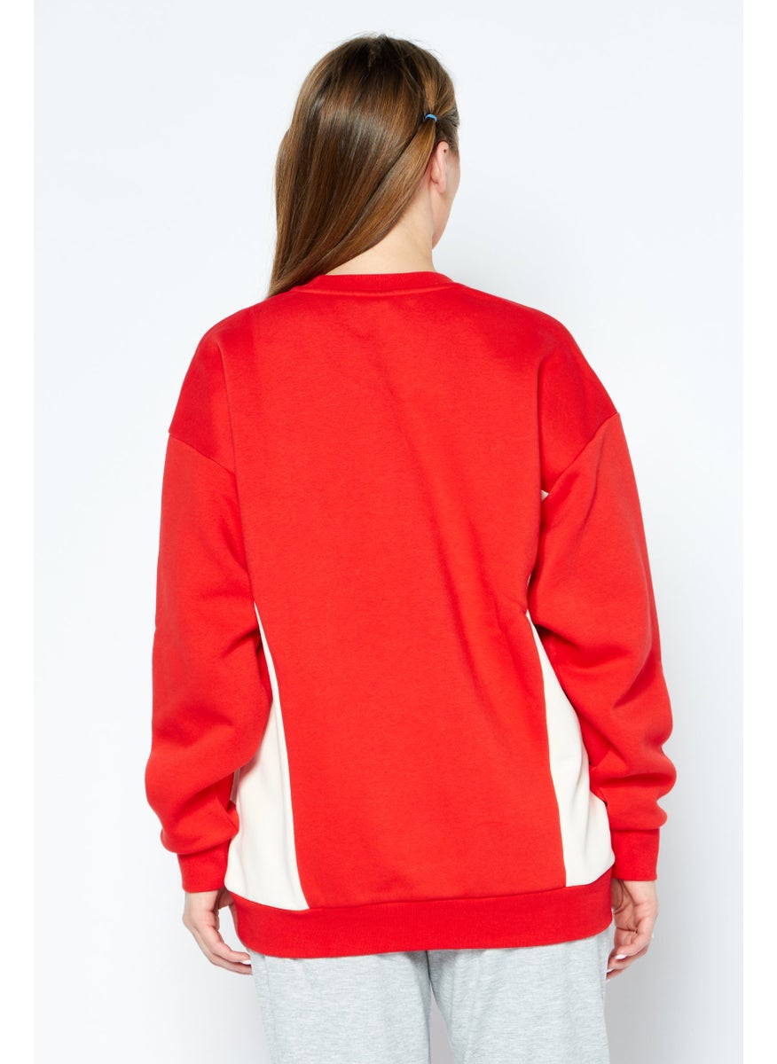 Women Sportswear Fit Embroidered Logo Outdoor Sweatshirts, Red Combo