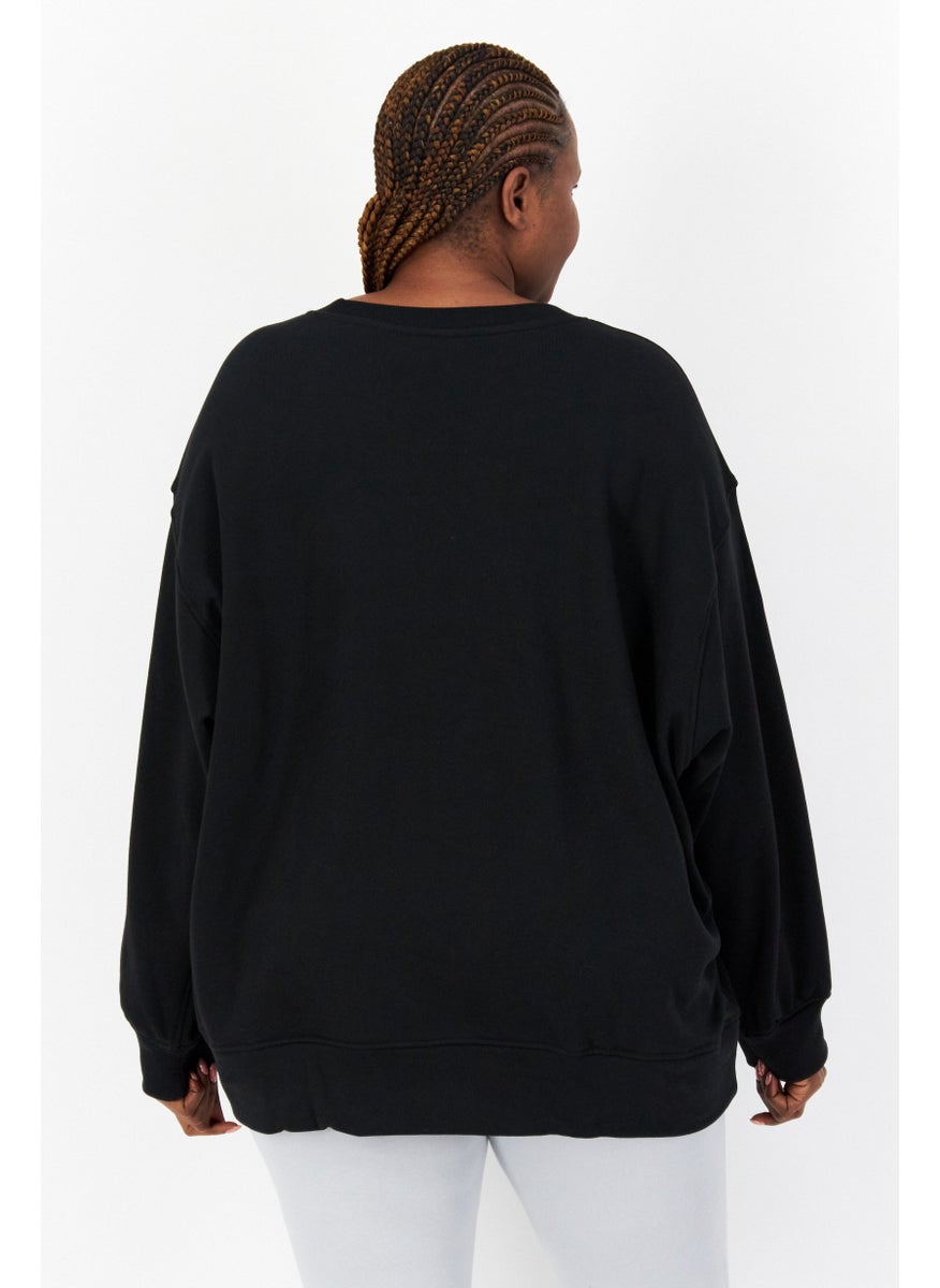 Women Plus Size Long Sleeve Outdoor Sweatshirt, Black