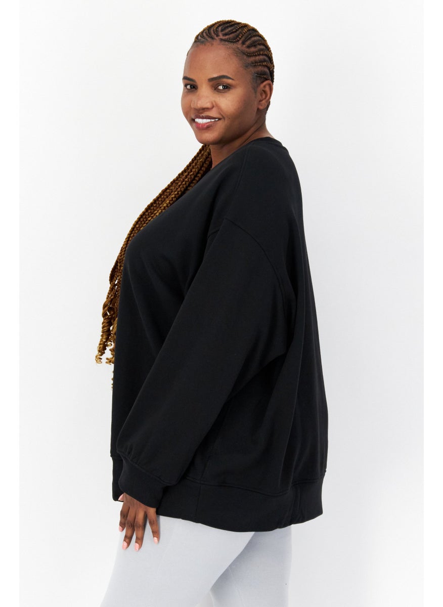 Women Plus Size Long Sleeve Outdoor Sweatshirt, Black