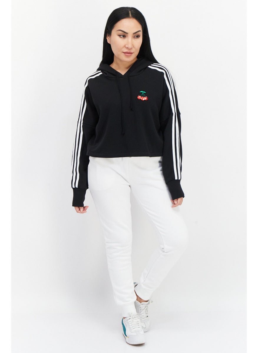 Women Sportswear Fit 3 Stripe Outdoor Cropped Hoodie, Black/White