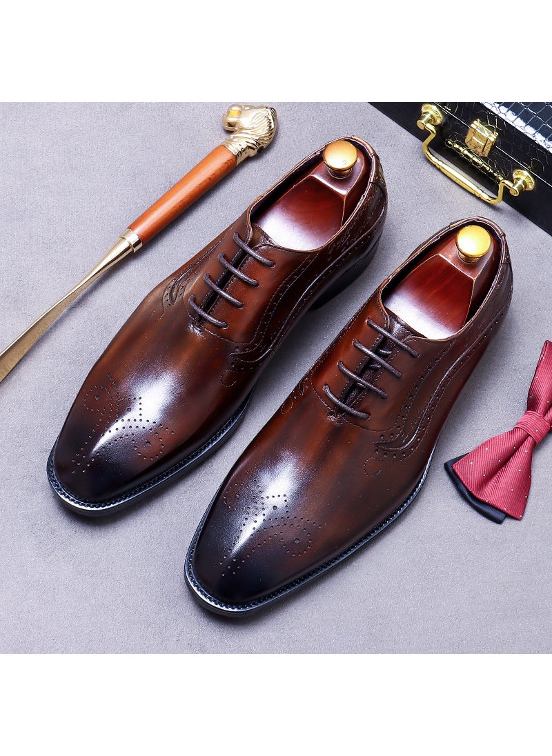 Genuine Leather Carved Mens Formal Dress ShoesBrown Brown