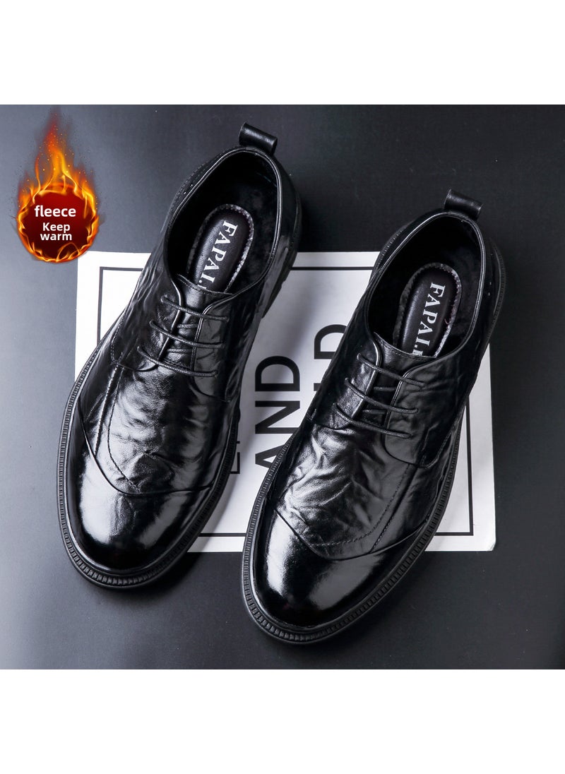 Genuine Leather Mens Dress Shoesblack plus velvet black plus velvet