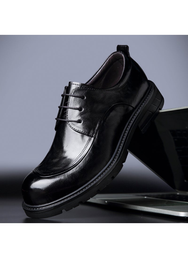 Mens Genuine Leather Dress Shoes Retro Black Four Seasons (first layer cowhide)