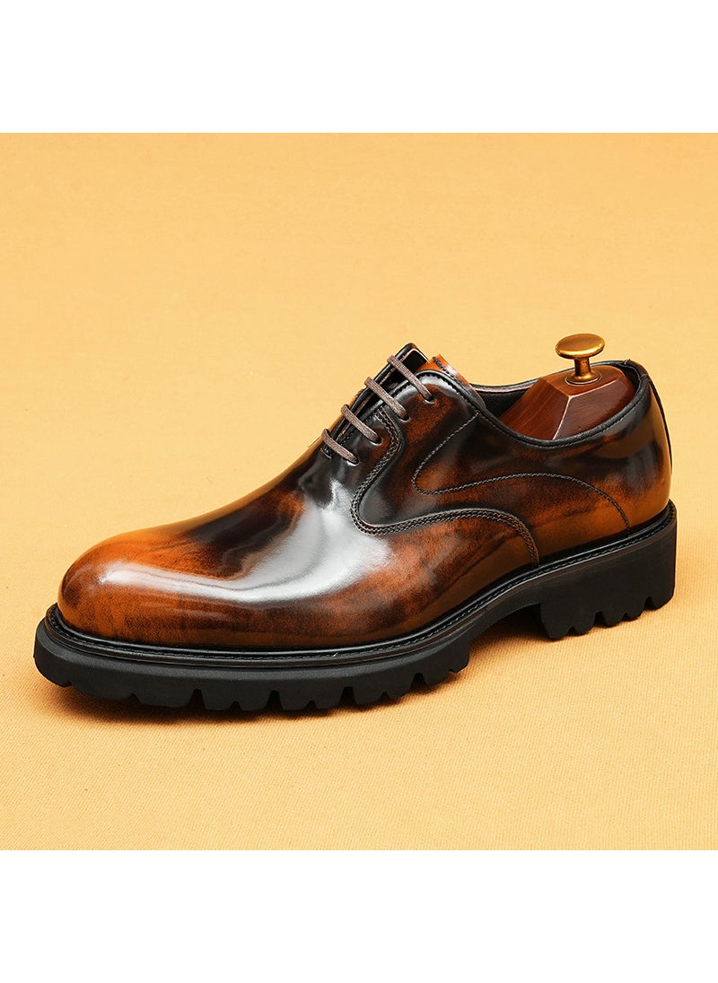 Mens Glossy Leather Oxford Business Shoes Brown
