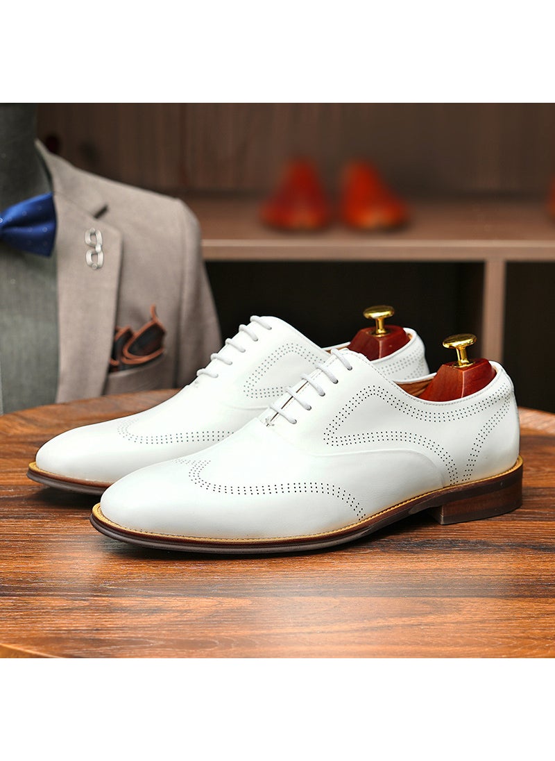 Elegant Brogue Carved Mens Leather White Wedding Groomsmen Business Casual Shoes White