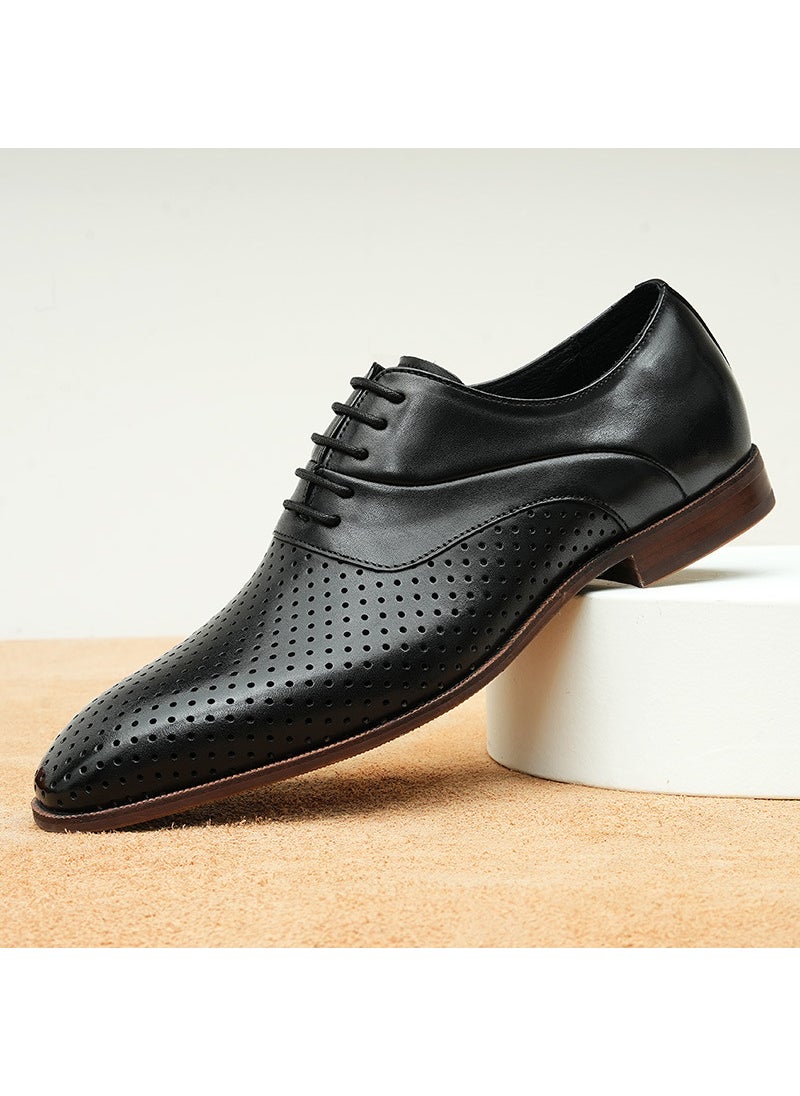 Summer Hollow-Out Breathable Mens Oxford Leather Shoes Black