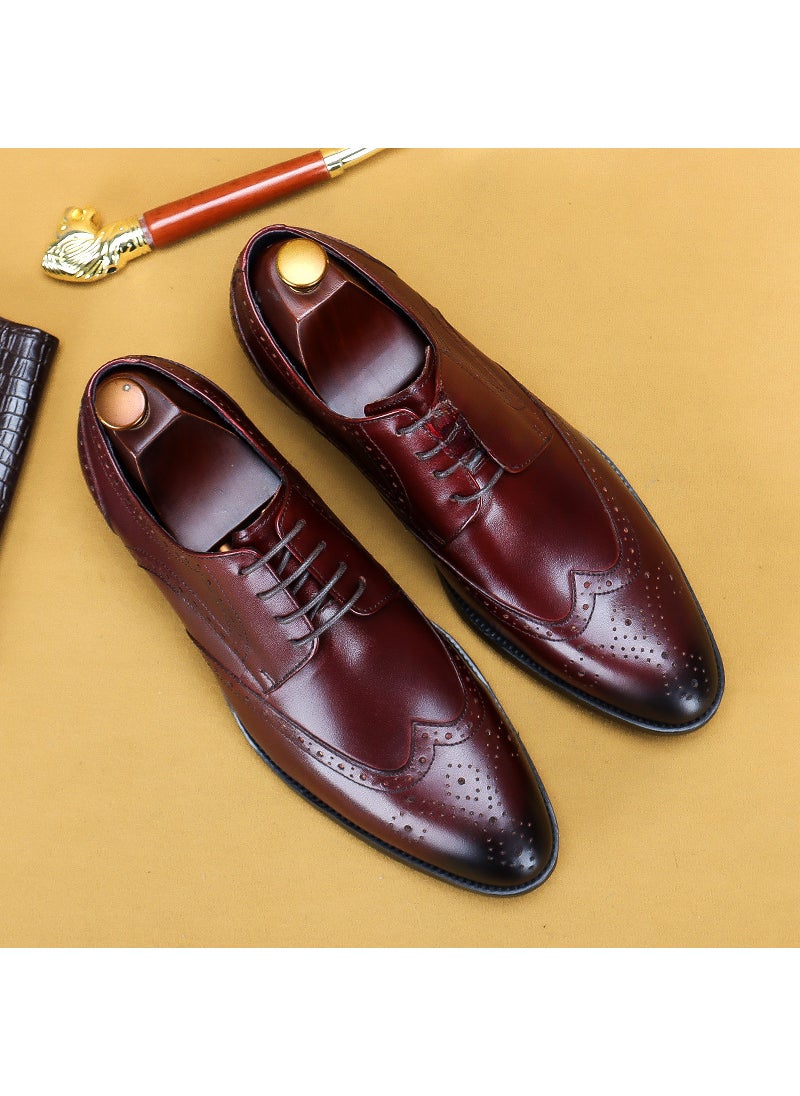 Plus Size Formal Brogue Leather Shoes for Men Wine red