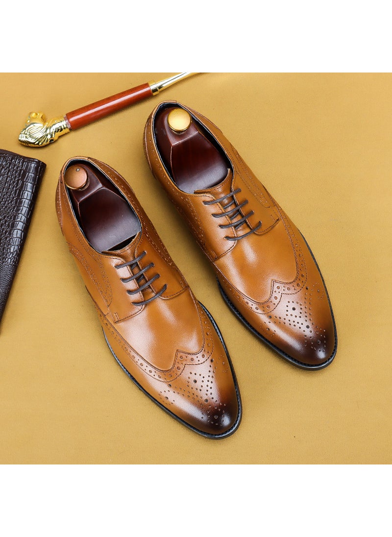 Plus Size Formal Brogue Leather Shoes for MenBrown Brown