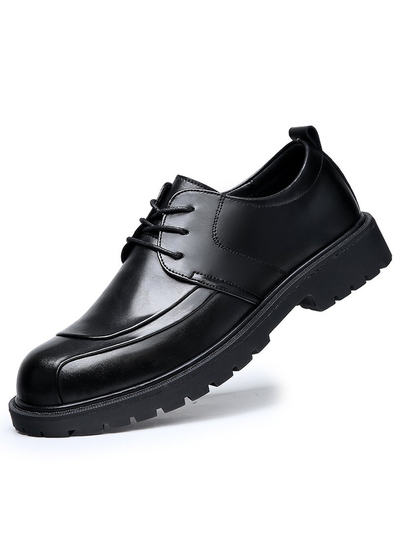 Breathable Mens Leather Shoes Spring British Fashion Business Casual Black Groom WeddingBlack height increasing Black height increasing