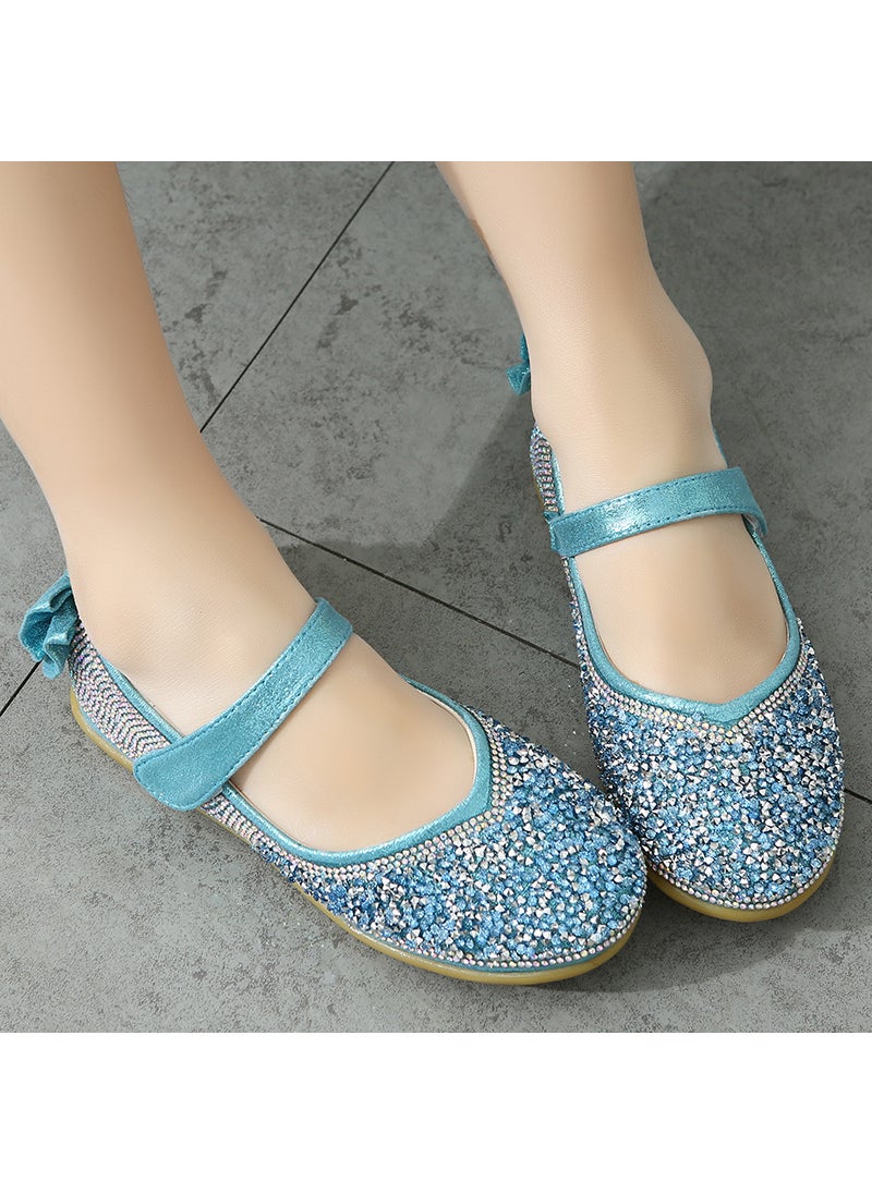 Girls Elsa Princess Shoes Sparkle Dance Leather Blue