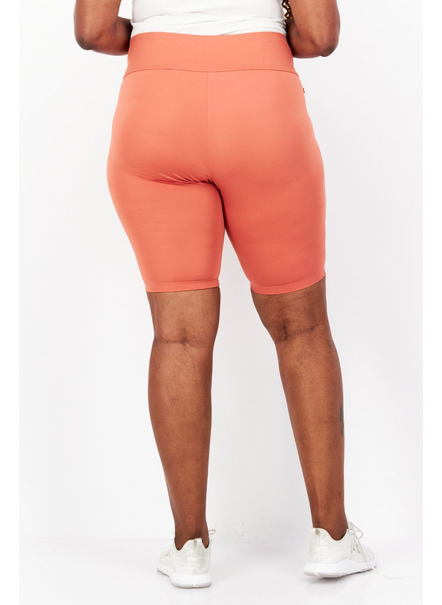 Women Plus Size Tight Fit Training Short, Peach/White