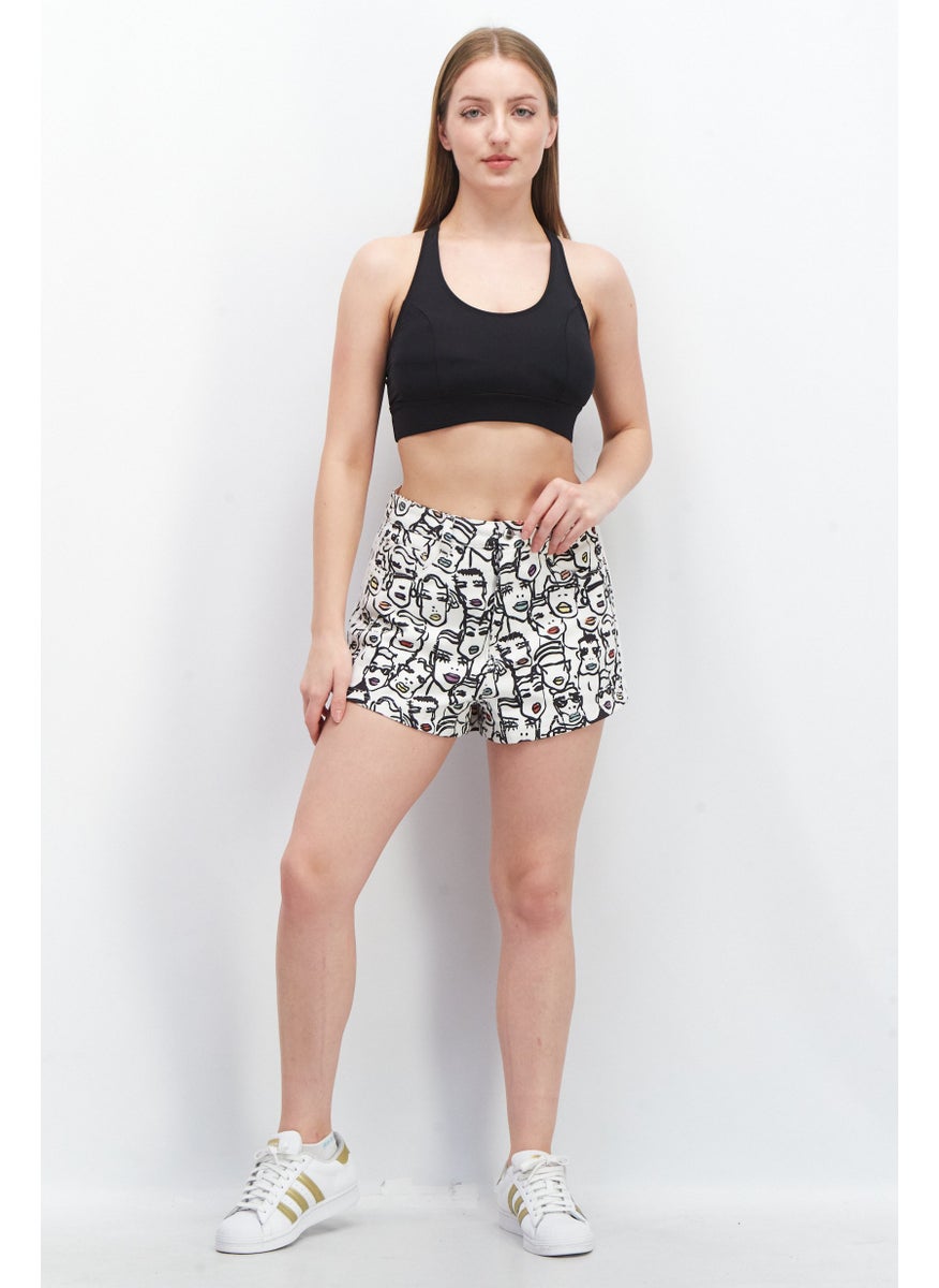 Women Regular Fit Graphic Printed Outdoor Shorts, White/Black