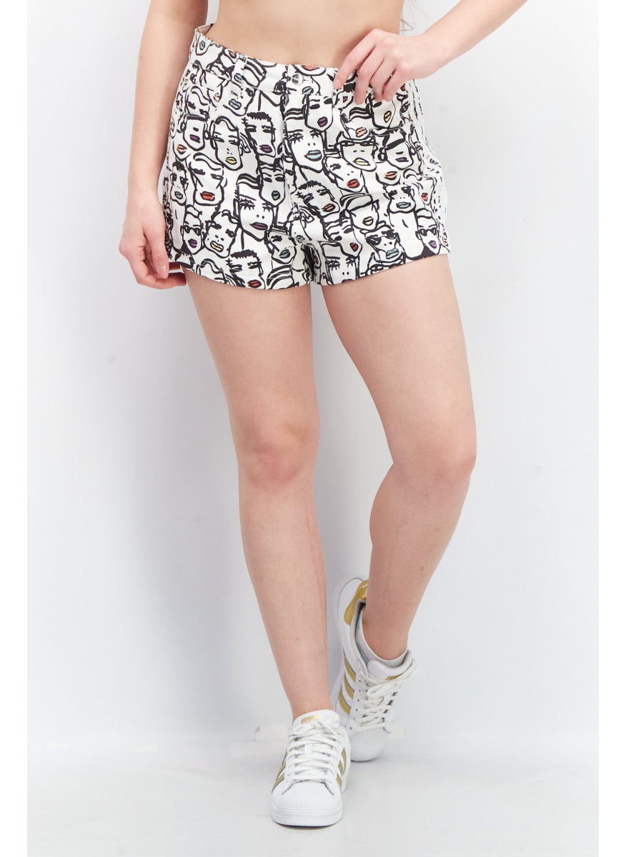 Women Regular Fit Graphic Printed Outdoor Shorts, White/Black