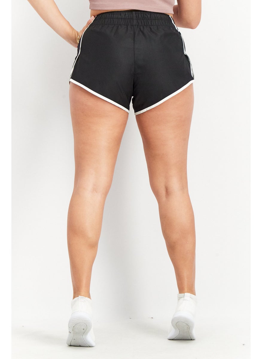 Women Sportswear Fit Brand Logo Laced Shorts, Black