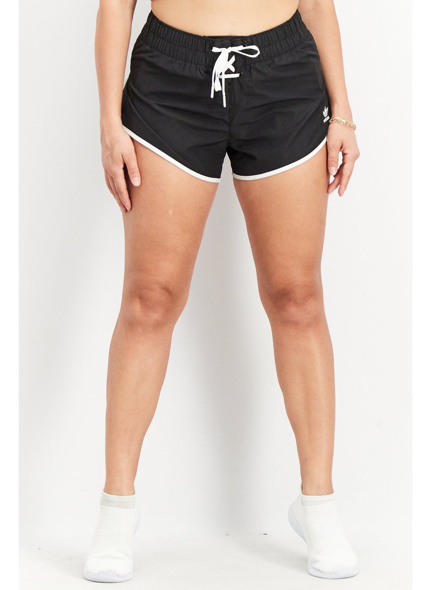 Women Sportswear Fit Brand Logo Laced Shorts, Black