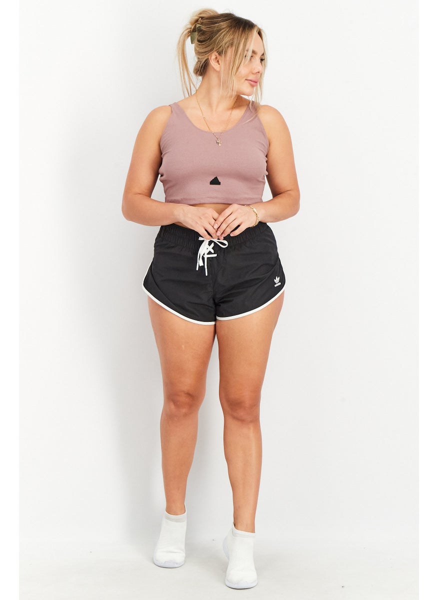 Women Sportswear Fit Brand Logo Laced Shorts, Black