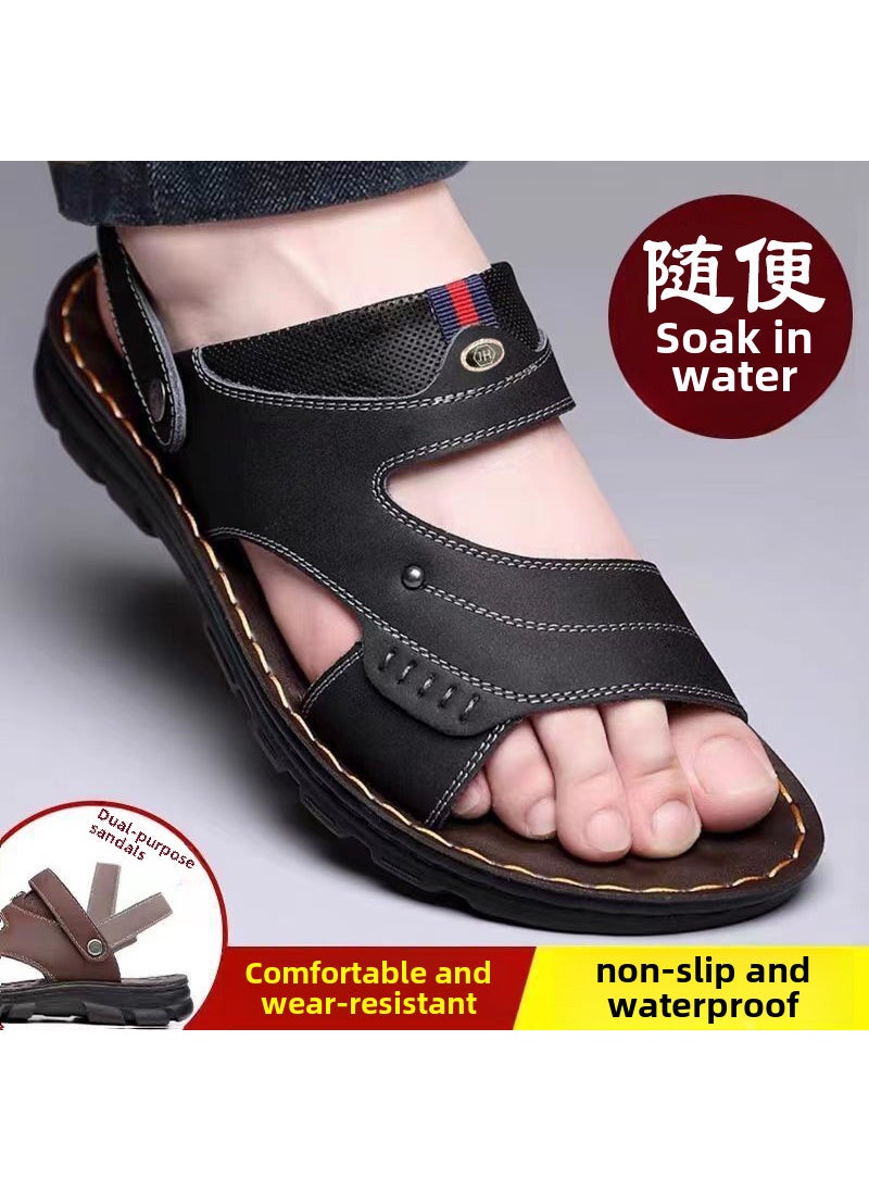 Breathable Mens Summer Sandals New Toe-revealing Youth Dual-use Beach ShoesCH-black [96% anti-skid upgraded version]] CH-black [96% anti-skid upgraded version]]