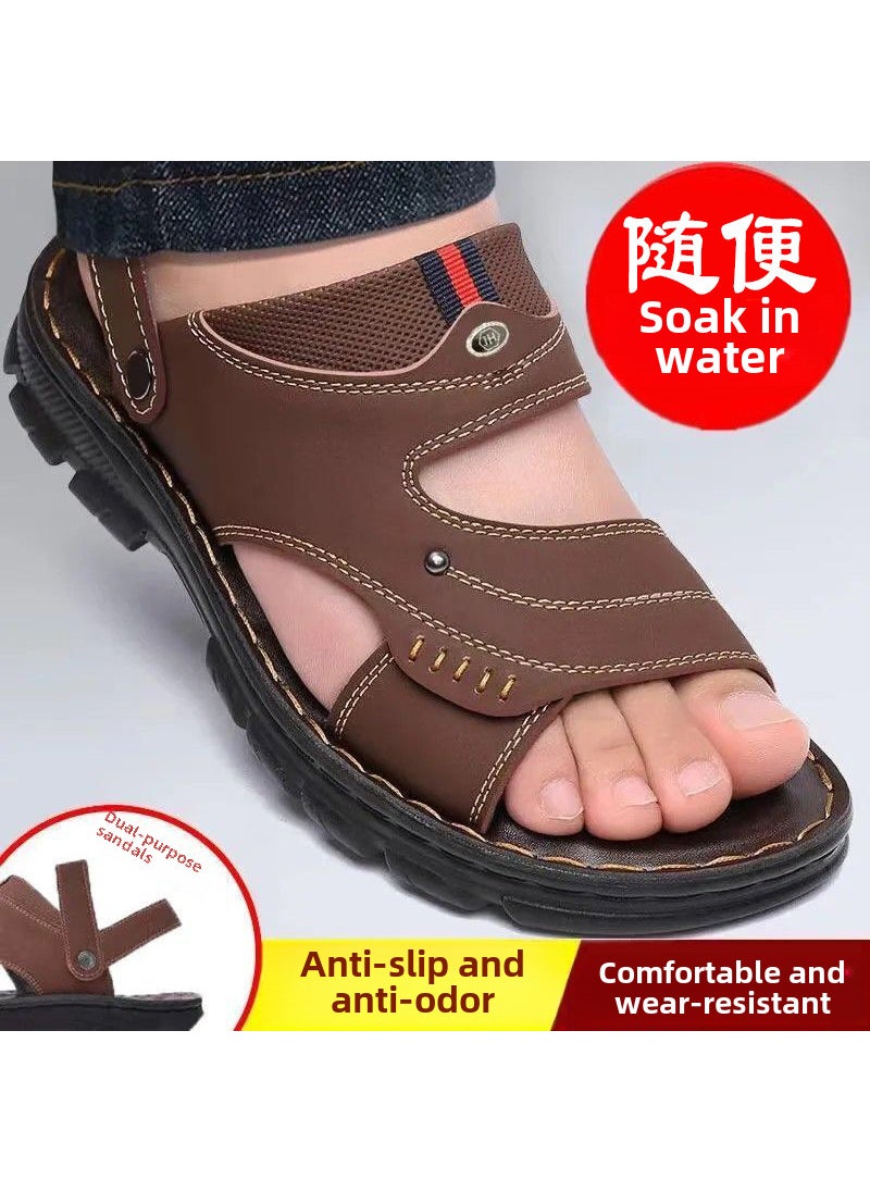 Breathable Mens Summer Sandals New Toe-revealing Youth Dual-use Beach ShoesCH-Brown [96% anti-skid upgraded version]] CH-Brown [96% anti-skid upgraded version]]