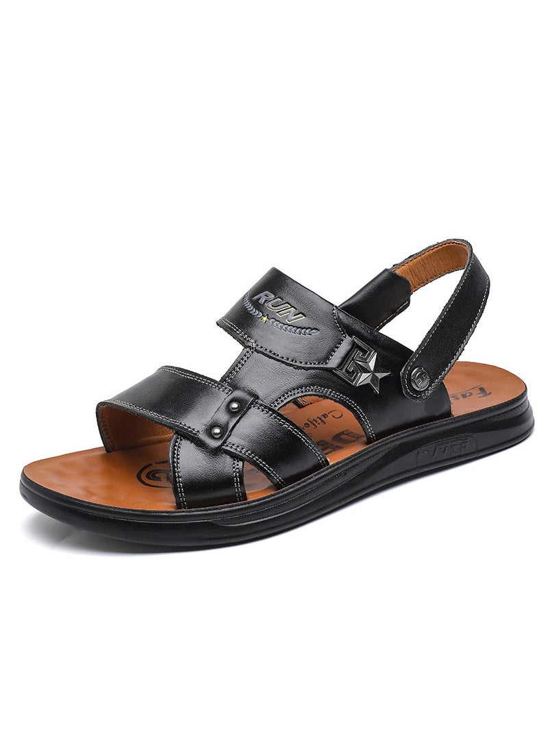 First layer cowhide new mens sandals mens soft leather beach shoes casual mens shoes thick bottom soft leather slippers a generation of hairSandals 6611 black Sandals 6611 black