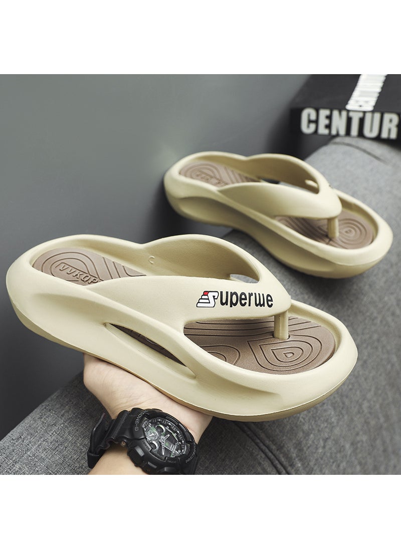 2023 thick-soled Simple Mens flip-flops EVA trendy fashion summer flip-flops for foreign tradeKhaki Khaki