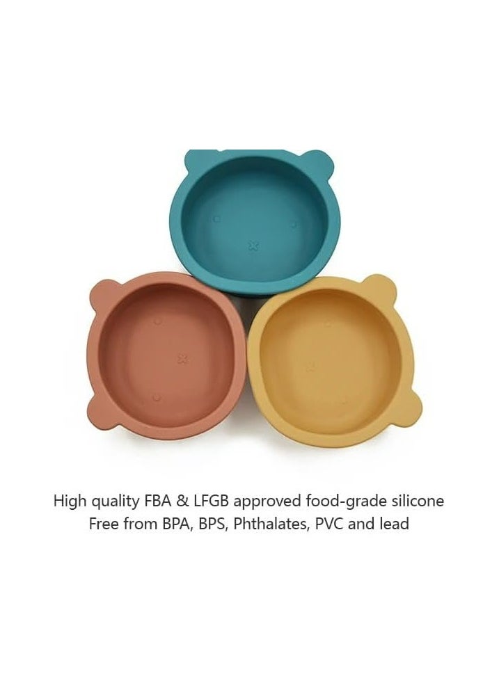 Baby Silicone Plate Bowl set with cutlery baby silicone bowl plate kids bowl plates with suction baby feeding plate bowl (Mustard)